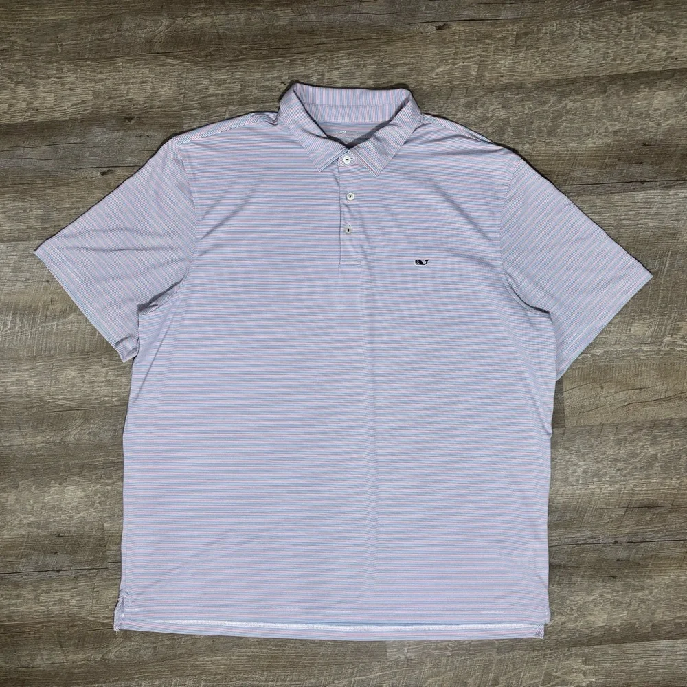 Vineyard Vines Sankaty Polo Red Blue White Stripe Performance XXL - Picture 1 of 9